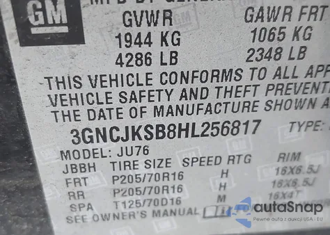 2017 Chevrolet Trax Ls z USA, uszkodzony, nr VIN 3GNCJKSB8HL256817